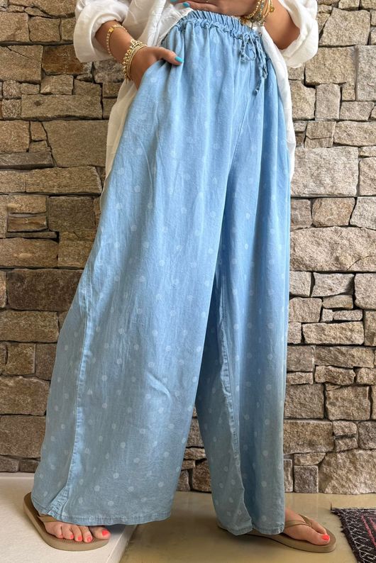 Essential Summer Chambray Spot Wide Leg Pant Light
